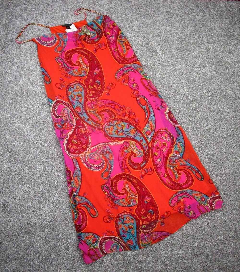 Thalia Sodi Dress Women Large Orange Multicolor Paisley Design Slip Lined Slinky